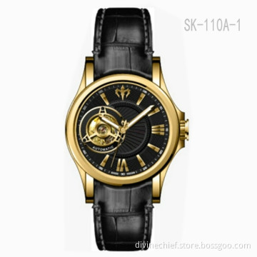 Factory Direct Color Leather Watch Strap Watch Fashion Skeleton Movement Men Watch